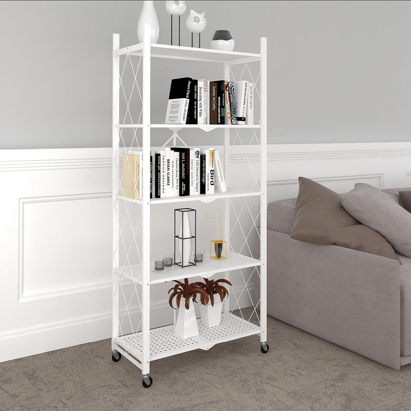 Rebrilliant Folding Metal 5 Tier Shelf On Wheels Wayfair